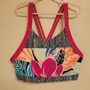 Athleta Girl Pink Trim Paradise Splash Bikini Top